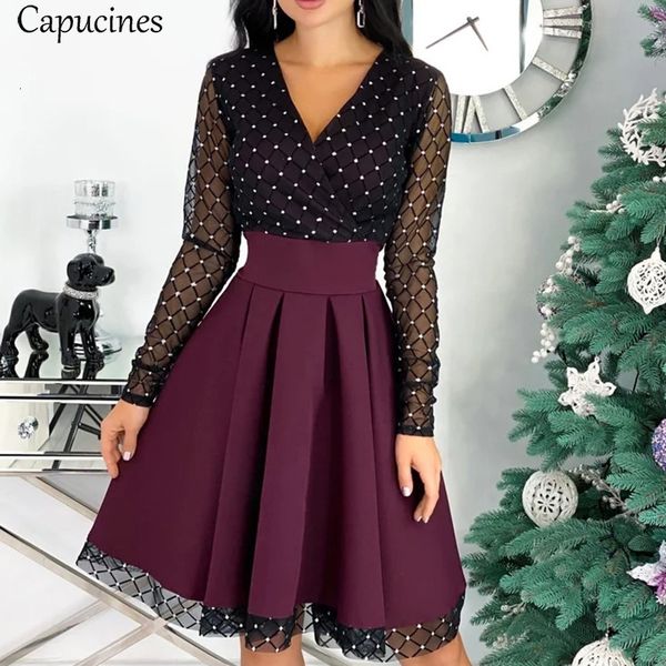 casual dresses capucines ladies v neck sheer sequin mesh patchwork dress women long sleeve belted slim a line spring autumn mini dresses 230, Black;gray
casual dresses capucines ladies v neck sheer sequin mesh patchwork dress women long sleeve belted slim a line spring autumn mini dresses 230, Black;gray