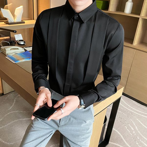 men's casual shirts plus size 5xl- fashion fold design long sleeve tuxedo shirts men clothing simple slim fit casual prom/club chemise, White;black
men's casual shirts plus size 5xl- fashion fold design long sleeve tuxedo shirts men clothing simple slim fit casual prom/club chemise, White;black