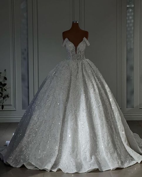 sparkly ball gown wedding dresses sleeveless v neck off shoulder sequins appliques ruffles pearls bridal gowns formal dress plus size custom, White
sparkly ball gown wedding dresses sleeveless v neck off shoulder sequins appliques ruffles pearls bridal gowns formal dress plus size custom, White
