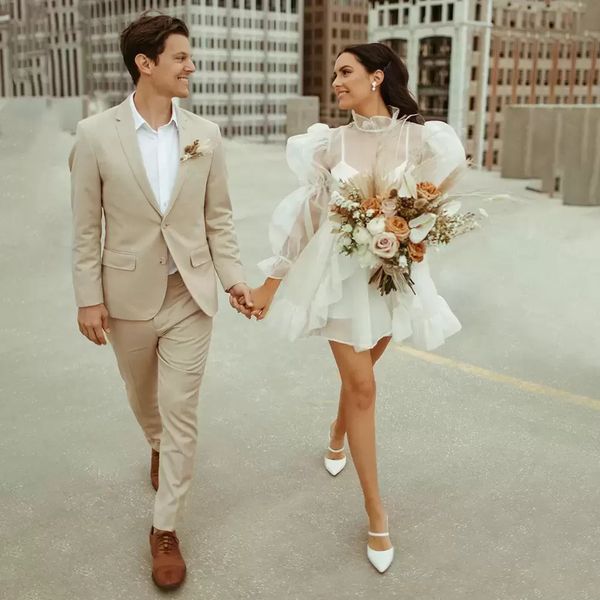 2023 short wedding dresses bridal gown a line above knee length high sheer neck organza long sleeves spaghetti straps beach boho vestidos j0, White
2023 short wedding dresses bridal gown a line above knee length high sheer neck organza long sleeves spaghetti straps beach boho vestidos j0, White