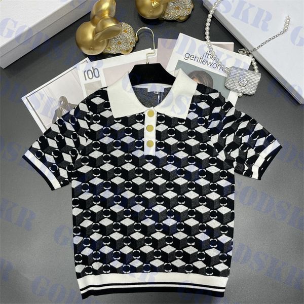 letter jacquard tees knitted womens short sleeve polo shirt contrast lapel t shirt two colors, White
letter jacquard tees knitted womens short sleeve polo shirt contrast lapel t shirt two colors, White