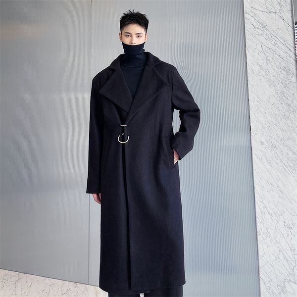 men's wool blends medium and long loose tweed coat winter fashion large personalized metal ring buckle design knee style 230321, Black
men's wool blends medium and long loose tweed coat winter fashion large personalized metal ring buckle design knee style 230321, Black