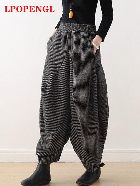 women's pants capris autumn and winter original design warm striped knitted literary vintage wide-leg bloomers thickened loose pants wo, Black;white
women's pants capris autumn and winter original design warm striped knitted literary vintage wide-leg bloomers thickened loose pants wo, Black;white