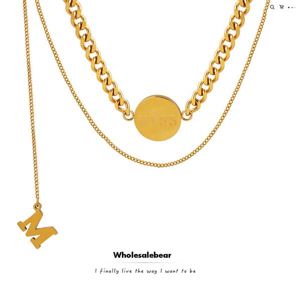 fashion sun gold m charms pendant necklace miss letter engraved multi layered round spacer charm clavicle chain necklace, Silver
fashion sun gold m charms pendant necklace miss letter engraved multi layered round spacer charm clavicle chain necklace, Silver