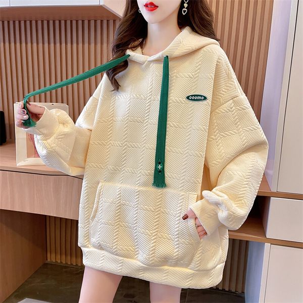 women's hoodies sweatshirts plush women hooded jacquard round neck embroidery panel medium length loose sweater, Black
women's hoodies sweatshirts plush women hooded jacquard round neck embroidery panel medium length loose sweater, Black