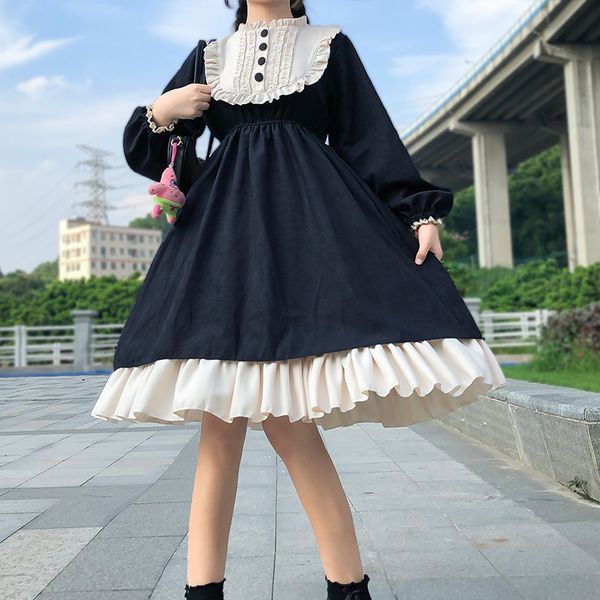 casual dresses japanese style spring women's long dresses high waist slimming contrast-color ruffled sweet lolita dress kawaii clothing, Black;gray
casual dresses japanese style spring women's long dresses high waist slimming contrast-color ruffled sweet lolita dress kawaii clothing, Black;gray