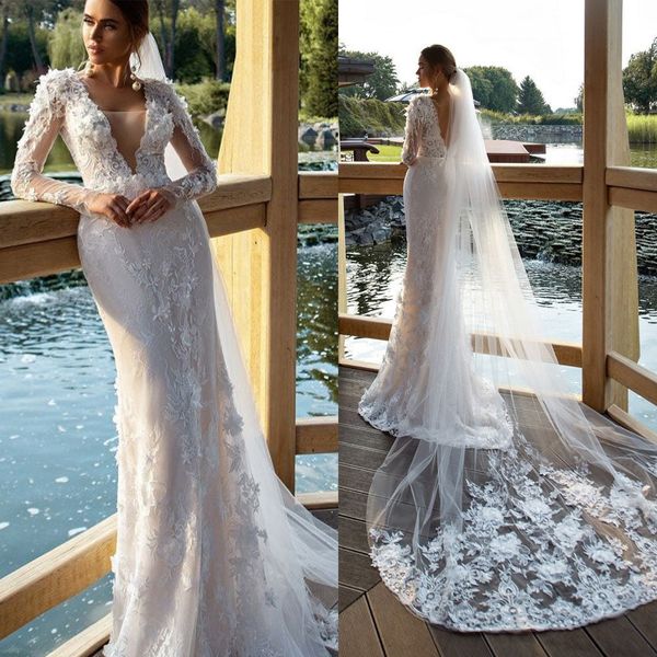 modern 3d-flower mermaid wedding dresses tulle deep v-neck backless bridal gown custom made brush train robes de mariee, White
modern 3d-flower mermaid wedding dresses tulle deep v-neck backless bridal gown custom made brush train robes de mariee, White