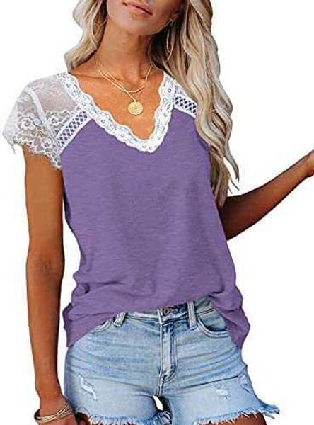 women's lace basic v-neck t-shirts short sleeve loose fitting tunic tank gllj, White
women's lace basic v-neck t-shirts short sleeve loose fitting tunic tank gllj, White