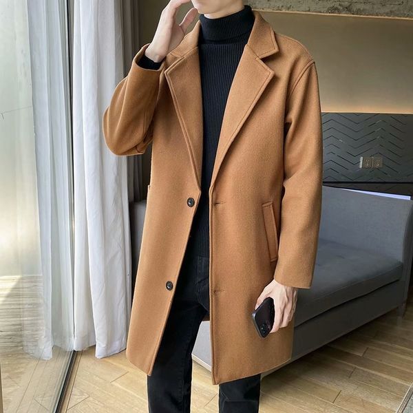 men's wool blends 2023 fine male korean version of medium length casual slim solid color trend british style fashion with trench coat w, Black
men's wool blends 2023 fine male korean version of medium length casual slim solid color trend british style fashion with trench coat w, Black