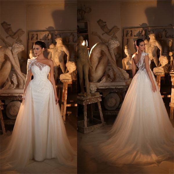 glamorous mermaid wedding dresses one shoulder 3d flower applicants long sleeves floor length with tulle gown custom made plus size bridal g, White
glamorous mermaid wedding dresses one shoulder 3d flower applicants long sleeves floor length with tulle gown custom made plus size bridal g, White