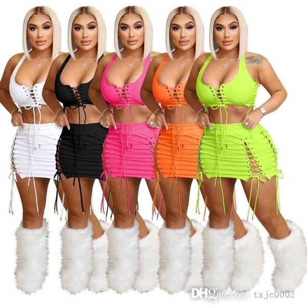 two piece dress set summer designer women sleeveless hollowed out drawstring crop and skirt suit, White
two piece dress set summer designer women sleeveless hollowed out drawstring crop and skirt suit, White