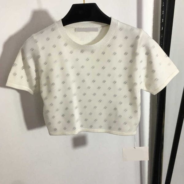 23ss designer brand women knitted short sleeve round neck all letter drill knit short sleeve t-shirt short style womens clothes a1, White
23ss designer brand women knitted short sleeve round neck all letter drill knit short sleeve t-shirt short style womens clothes a1, White