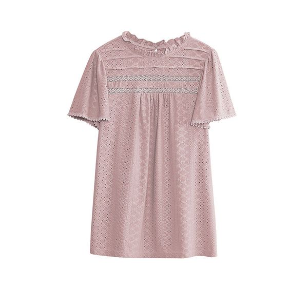 crew neck pullover fashion women's blouse loose flare short sleeves ruched panelled lace chest hollow out fabric shirt spring summer, White
crew neck pullover fashion women's blouse loose flare short sleeves ruched panelled lace chest hollow out fabric shirt spring summer, White