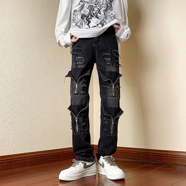 korean denim wide leg trousers 2023 autumn loose straight with zipper split hole, Black
korean denim wide leg trousers 2023 autumn loose straight with zipper split hole, Black