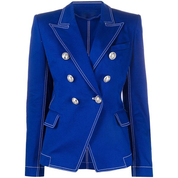 women's suits blazers excellent quality fashion 2023 designer women jacket stitching contrast silver lion buttons double breasted denim, White;black
women's suits blazers excellent quality fashion 2023 designer women jacket stitching contrast silver lion buttons double breasted denim, White;black