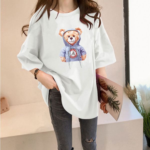 medium length women's t-shirt summer new korean loose fit women's cartoon slouchy little bear print student short sleeve t-shirt, White
medium length women's t-shirt summer new korean loose fit women's cartoon slouchy little bear print student short sleeve t-shirt, White