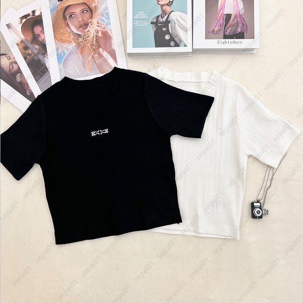 womens knitted t-shirt designer letter embroidery short sleeve casual street trend, White
womens knitted t-shirt designer letter embroidery short sleeve casual street trend, White