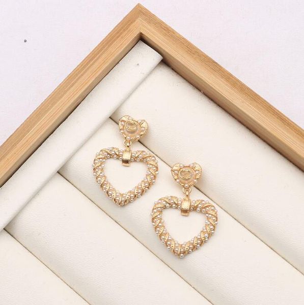 

fashion luxury brand heart shape dangle stud geometric famous women hollow pearl tassels 18k gold plated earring wedding party jewerlry, Silver