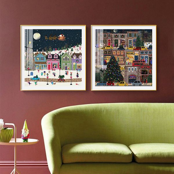 

Living room decoration painting, modern light luxury cartoon art, children's room mural, Christmas tree, bedroom bedside crystal porcelain hanging painting