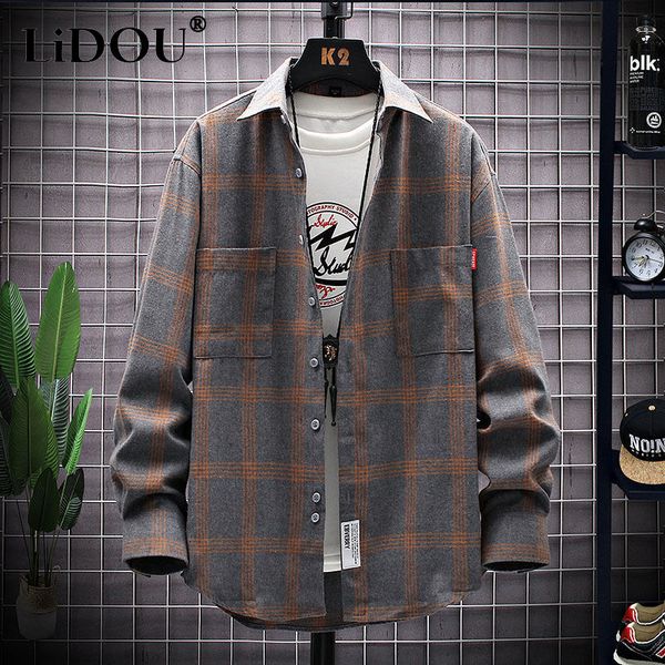 men's casual shirts spring autumn fashion trend korean simple blouse male long sleeve plaid shirt loose casual man all match streetwear, White;black
men's casual shirts spring autumn fashion trend korean simple blouse male long sleeve plaid shirt loose casual man all match streetwear, White;black