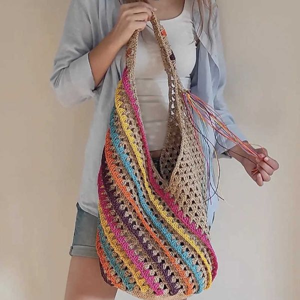 color striped shoulder bag for spring and summer women's large capacity cotton thread handmade crochet bucket bag beach holiday bag 230
color striped shoulder bag for spring and summer women's large capacity cotton thread handmade crochet bucket bag beach holiday bag 230
