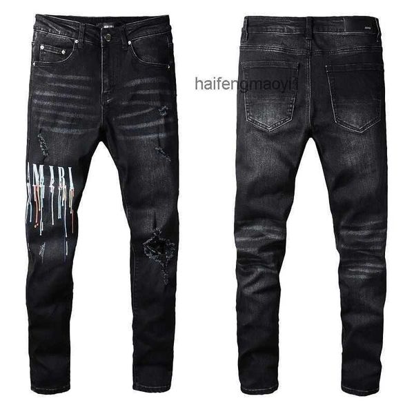 men's jeans designer fashion pants cool stylish leisure ripped brand amri hip hop high street young men black letter paint elastic lar, Blue
men's jeans designer fashion pants cool stylish leisure ripped brand amri hip hop high street young men black letter paint elastic lar, Blue