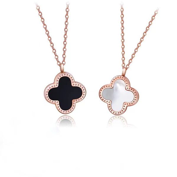 cute black white double side clover pendant necklace women jewelry for gift, Silver 
cute black white double side clover pendant necklace women jewelry for gift, Silver