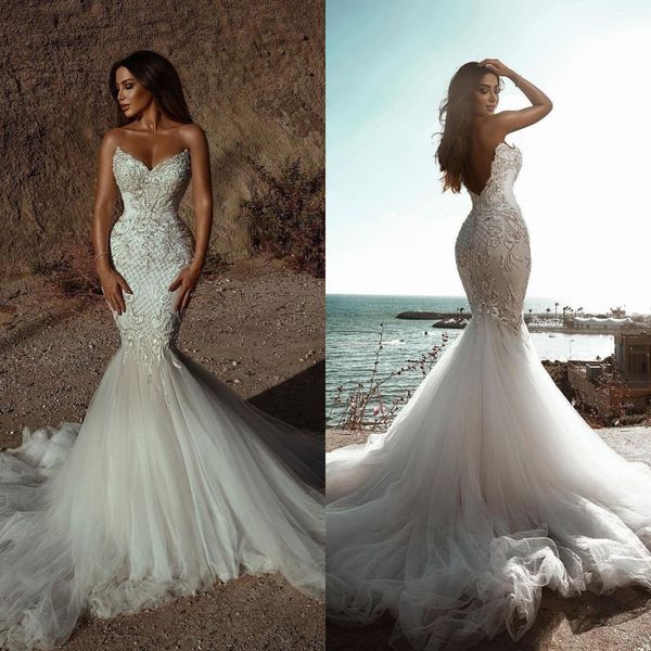 classic tulle mermaid wedding dresses sweetheart backless applique bridal gown custom made brush train robes de mariee, White
classic tulle mermaid wedding dresses sweetheart backless applique bridal gown custom made brush train robes de mariee, White