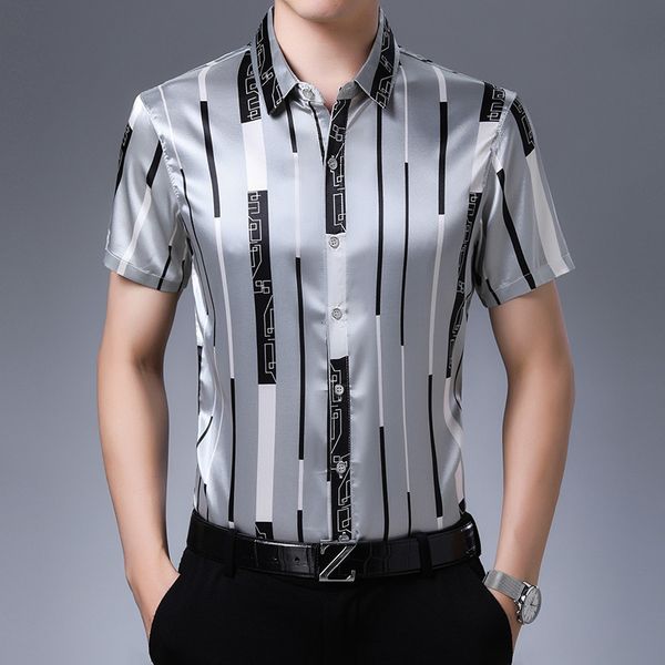men's casual shirts summer male silk clothes fashion striped silk shirt short sleeve mens casual satin silk dress shirts 230321, White;black
men's casual shirts summer male silk clothes fashion striped silk shirt short sleeve mens casual satin silk dress shirts 230321, White;black
