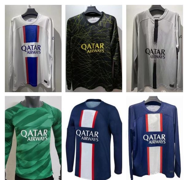 22 23 psgs long sleeve soccer jerseys messis 2022 2023 paris maillot de foot sergio ramos hakimi mbappe football shirt verratti marquinhos m, Black;yellow
22 23 psgs long sleeve soccer jerseys messis 2022 2023 paris maillot de foot sergio ramos hakimi mbappe football shirt verratti marquinhos m, Black;yellow