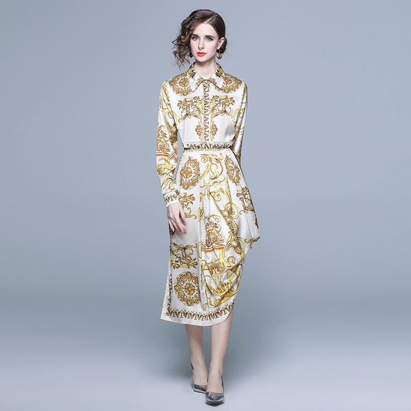 luxury baroque dress sets 2023 designer two piece women retro print button shirt and pleated skirts holiday slim fit stylish suit long sleev, White
luxury baroque dress sets 2023 designer two piece women retro print button shirt and pleated skirts holiday slim fit stylish suit long sleev, White