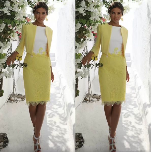 yellow mother of the bride dresses with jacket knee length lace appliqued mother wedding guest dress jewel neck evening gowns, Black;red
yellow mother of the bride dresses with jacket knee length lace appliqued mother wedding guest dress jewel neck evening gowns, Black;red