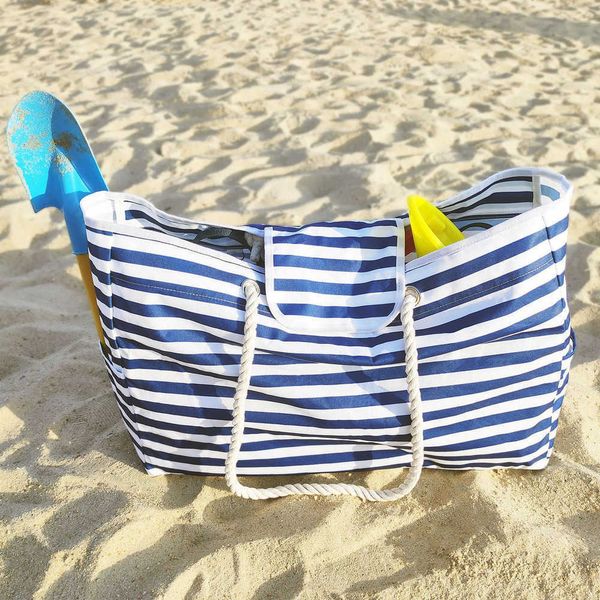 2023 summer large capacity beach bag blue and white stripe handbag 230321 
2023 summer large capacity beach bag blue and white stripe handbag 230321