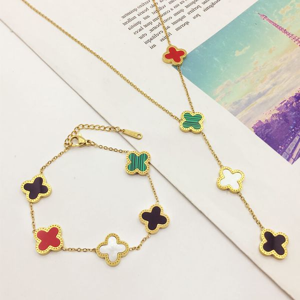 fadeless colorful clover charm bracelet necklace jewelry for women, Golden;silver
fadeless colorful clover charm bracelet necklace jewelry for women, Golden;silver