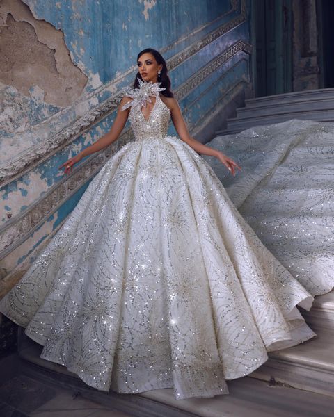 luxurious arabic wedding gowns v neck flower beading crystal princess sparkly sequins bridal gowns robe de marriage, White
luxurious arabic wedding gowns v neck flower beading crystal princess sparkly sequins bridal gowns robe de marriage, White