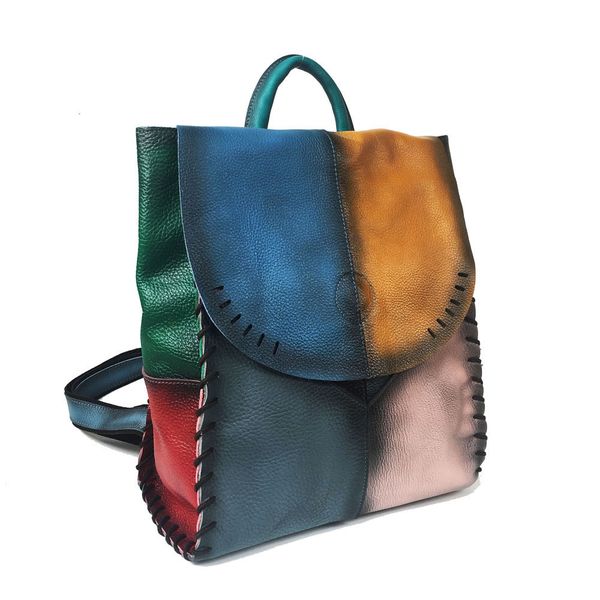 school bags vintage leather colorful patchwork women backpack cover casual shoulder genuine female knapsack travel 230320
school bags vintage leather colorful patchwork women backpack cover casual shoulder genuine female knapsack travel 230320