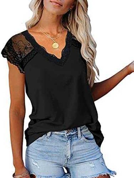 women's lace basic v-neck t-shirts short sleeve loose fitting tunic tank 94bo, White
women's lace basic v-neck t-shirts short sleeve loose fitting tunic tank 94bo, White