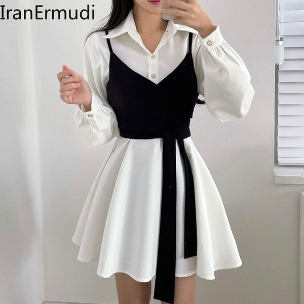 two piece dress iranermudi french style women midi fashion pieces set solid a line shirt irregular camisole korean outfits 230321, White
two piece dress iranermudi french style women midi fashion pieces set solid a line shirt irregular camisole korean outfits 230321, White