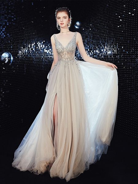 grey blue prom dress a-line beading sequined pleat high split v-neck back straps woman celebrity guests formal party evening gowns, Black
grey blue prom dress a-line beading sequined pleat high split v-neck back straps woman celebrity guests formal party evening gowns, Black