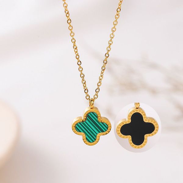 double side black white clover pendant necklace classic women jewelry for gift, Silver
double side black white clover pendant necklace classic women jewelry for gift, Silver