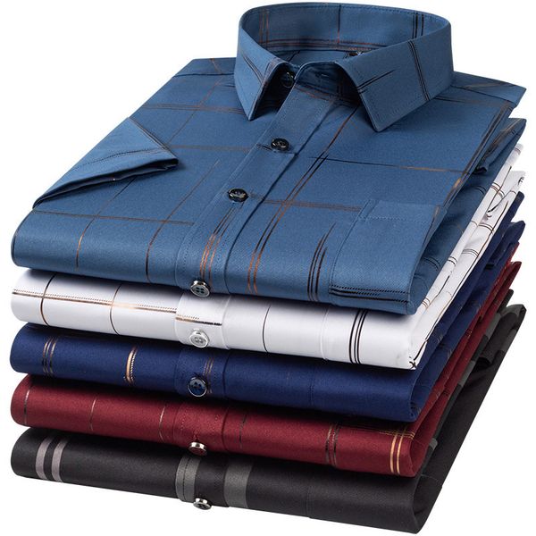 men's casual shirts summer short sleeve shirts for men gold stamping plaid polyester non-iron wrinkle-resistant business casual fashion, White;black
men's casual shirts summer short sleeve shirts for men gold stamping plaid polyester non-iron wrinkle-resistant business casual fashion, White;black