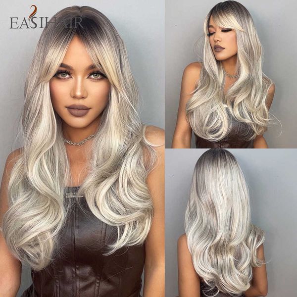 synthetic wigs easihair long wavy brown grey white ombre synthetic wigs with bangs women cosplay wig high temperature fiber heat resistant 2, Black
synthetic wigs easihair long wavy brown grey white ombre synthetic wigs with bangs women cosplay wig high temperature fiber heat resistant 2, Black