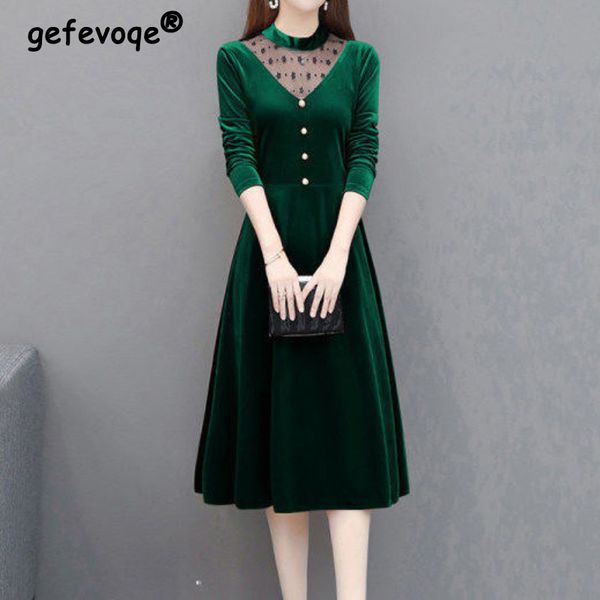 casual dresses women autumn winter velvet a-line dress office lady long sleeve party lace patchwork midi dresses casual elegant vesitos fema, Black;gray
casual dresses women autumn winter velvet a-line dress office lady long sleeve party lace patchwork midi dresses casual elegant vesitos fema, Black;gray