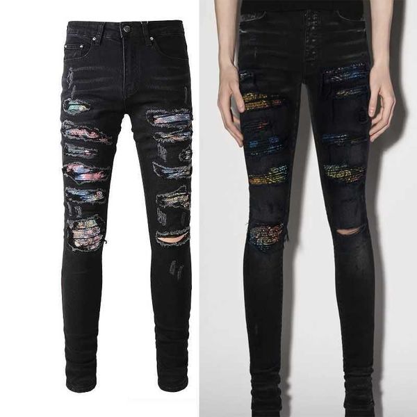 jeans mens am1r1 trousers pants mirri ripped fashion designer brand new men's white embroidery patch elastic slim denim hip hop high 0u, Blue
jeans mens am1r1 trousers pants mirri ripped fashion designer brand new men's white embroidery patch elastic slim denim hip hop high 0u, Blue