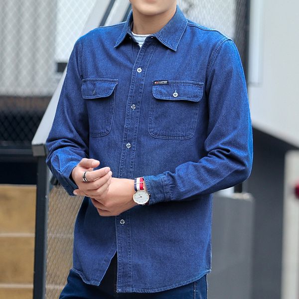 men's casual shirts #4703 denim shirt for men long sleeve spring autumn blue sunscreen work clothes plus size s-4xl denim jeans shirt, White;black
men's casual shirts #4703 denim shirt for men long sleeve spring autumn blue sunscreen work clothes plus size s-4xl denim jeans shirt, White;black