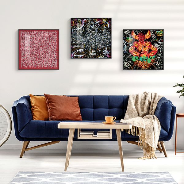

Modern simple living room sofa background decorative painting Nordic abstract graffiti hanging painting vertical entrance niche wall hanging painting
