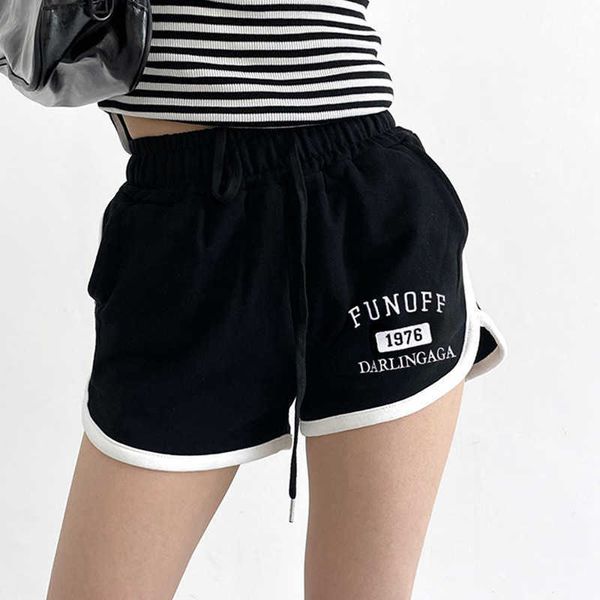 women's shorts american contrast embroidery shorts new alphanumeric pattern lace up elastic high waist sports casual pants, White;black
women's shorts american contrast embroidery shorts new alphanumeric pattern lace up elastic high waist sports casual pants, White;black