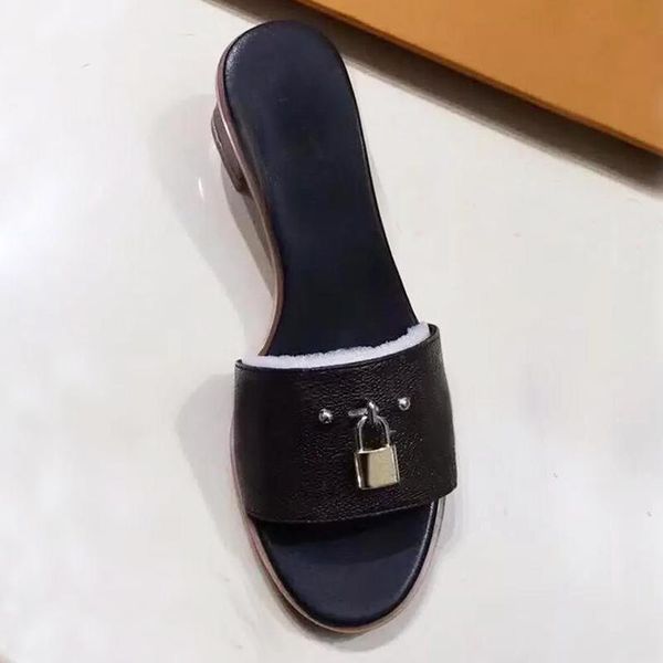 classic designer women's slippers soft grade cowhide leather thick heels metal women's shoes beach lazy man baotou sandals lock he, Black
classic designer women's slippers soft grade cowhide leather thick heels metal women's shoes beach lazy man baotou sandals lock he, Black