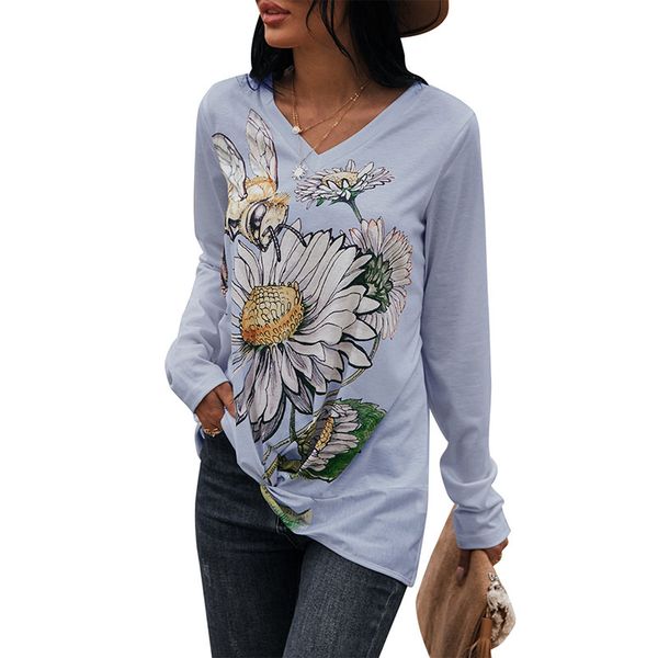 v neck floral printed women's t-shirt long lengt panelled fashion pullover & tees with regular long sleeves spring autumn, White
v neck floral printed women's t-shirt long lengt panelled fashion pullover & tees with regular long sleeves spring autumn, White