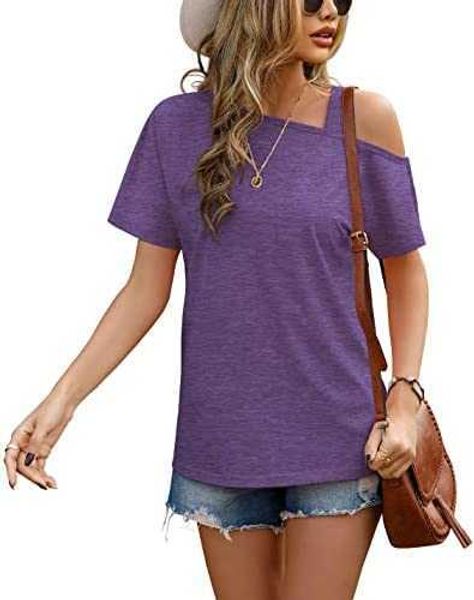women's t-shirt short sleeve casual summer cold shoulder blouse shirts obib, White
women's t-shirt short sleeve casual summer cold shoulder blouse shirts obib, White